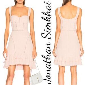 JONATHAN SIMKHAI Powder Pink Bustier Ruffle Wool Blend Mini Dress, Size 4